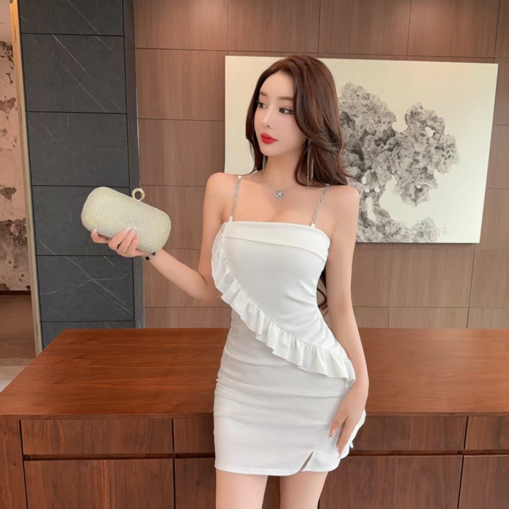 Sexy package hip tight splice tassels short sling dress