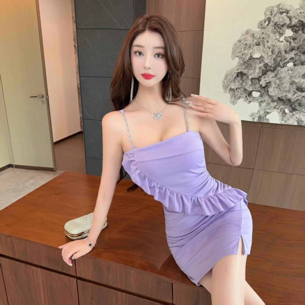 Sexy package hip tight splice tassels short sling dress