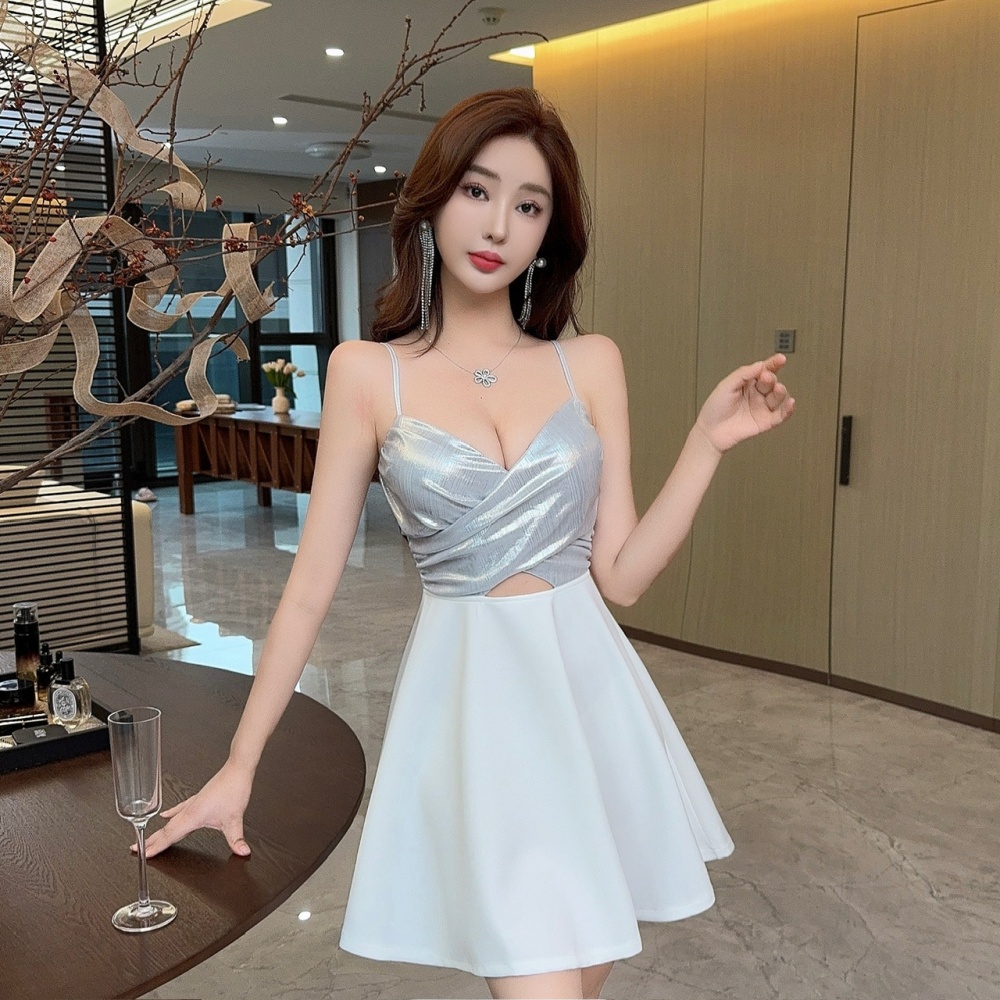 Low-cut A-line wrapped chest France style big skirt slim bow dress