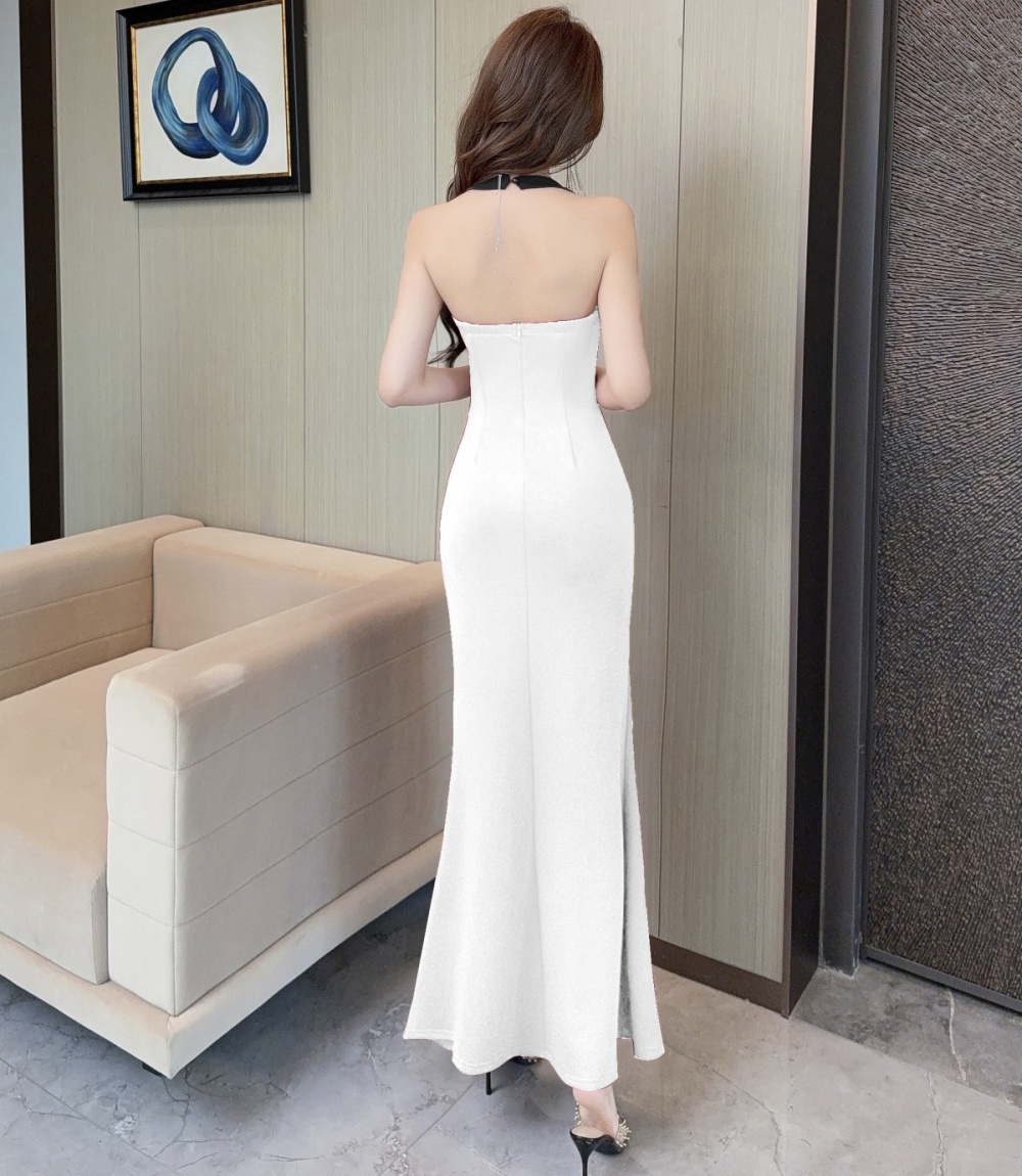 Slim package hip strapless formal dress halter sling dress