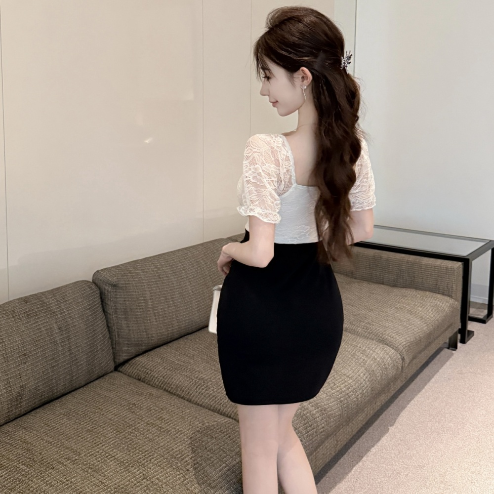 Short splice lace bottoming package hip sexy dress
