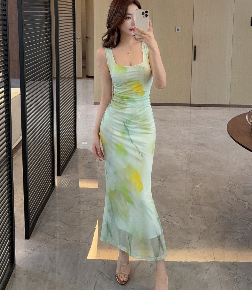 Sexy summer printing vest slim gauze fashionable dress