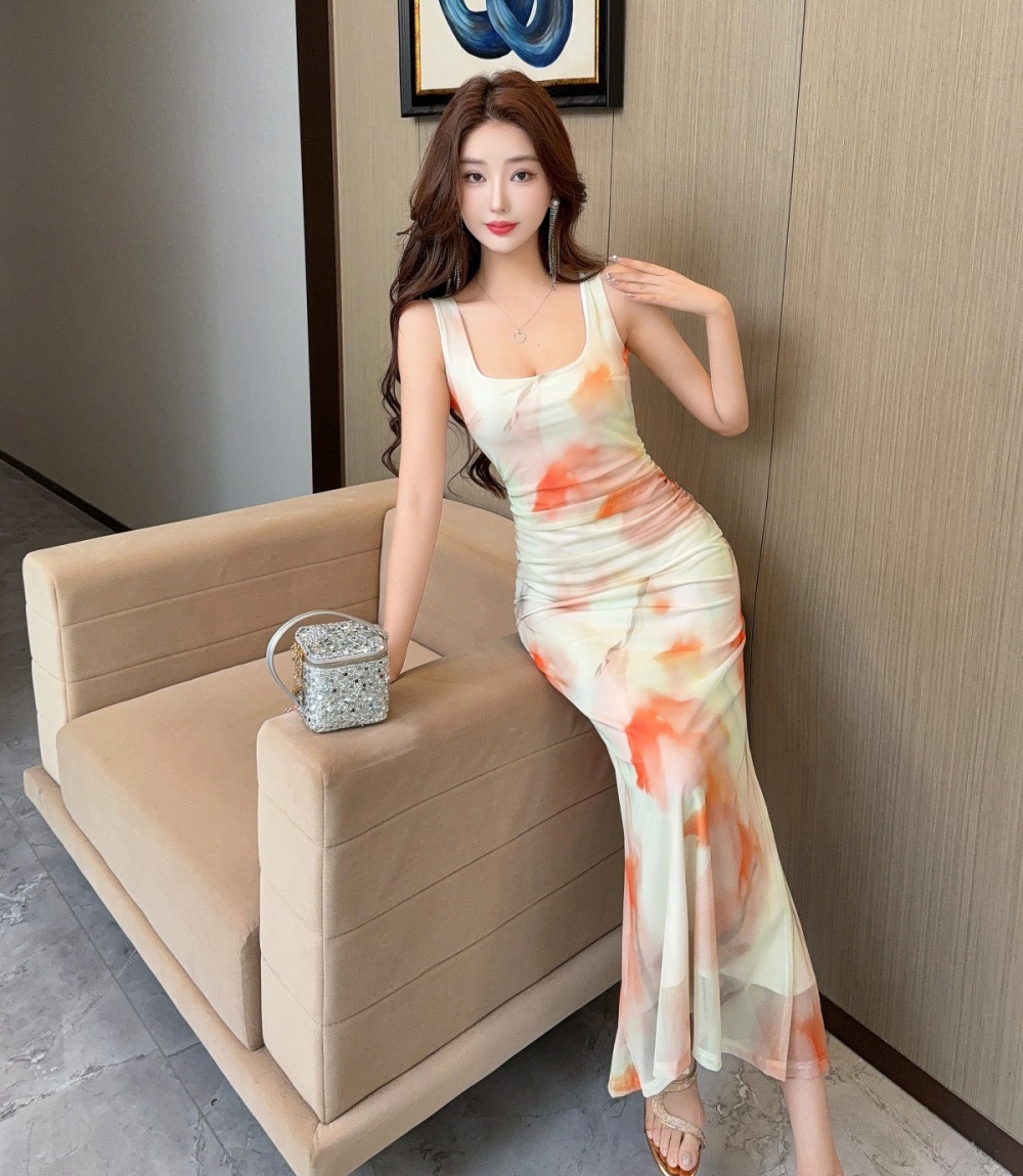 Sexy summer printing vest slim gauze fashionable dress