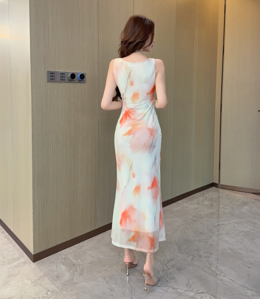 Sexy summer printing vest slim gauze fashionable dress