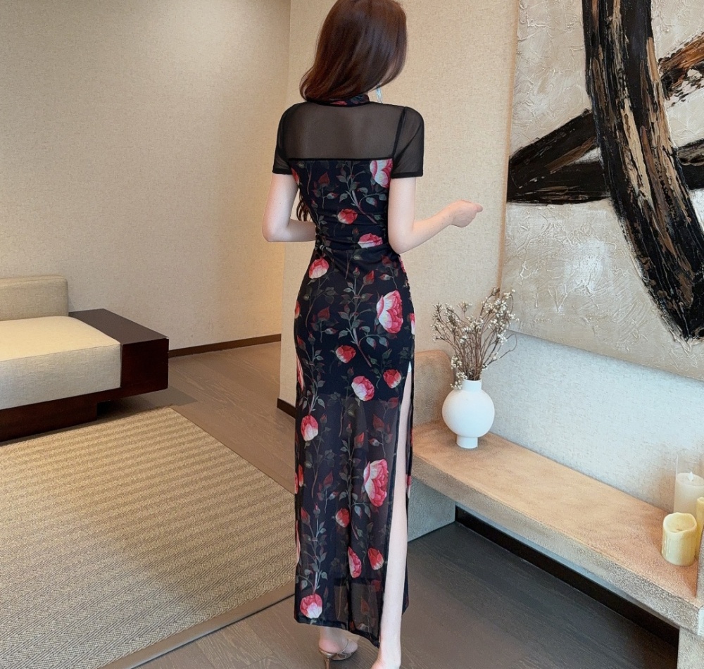 Splice hollow long dress temperament cheongsam