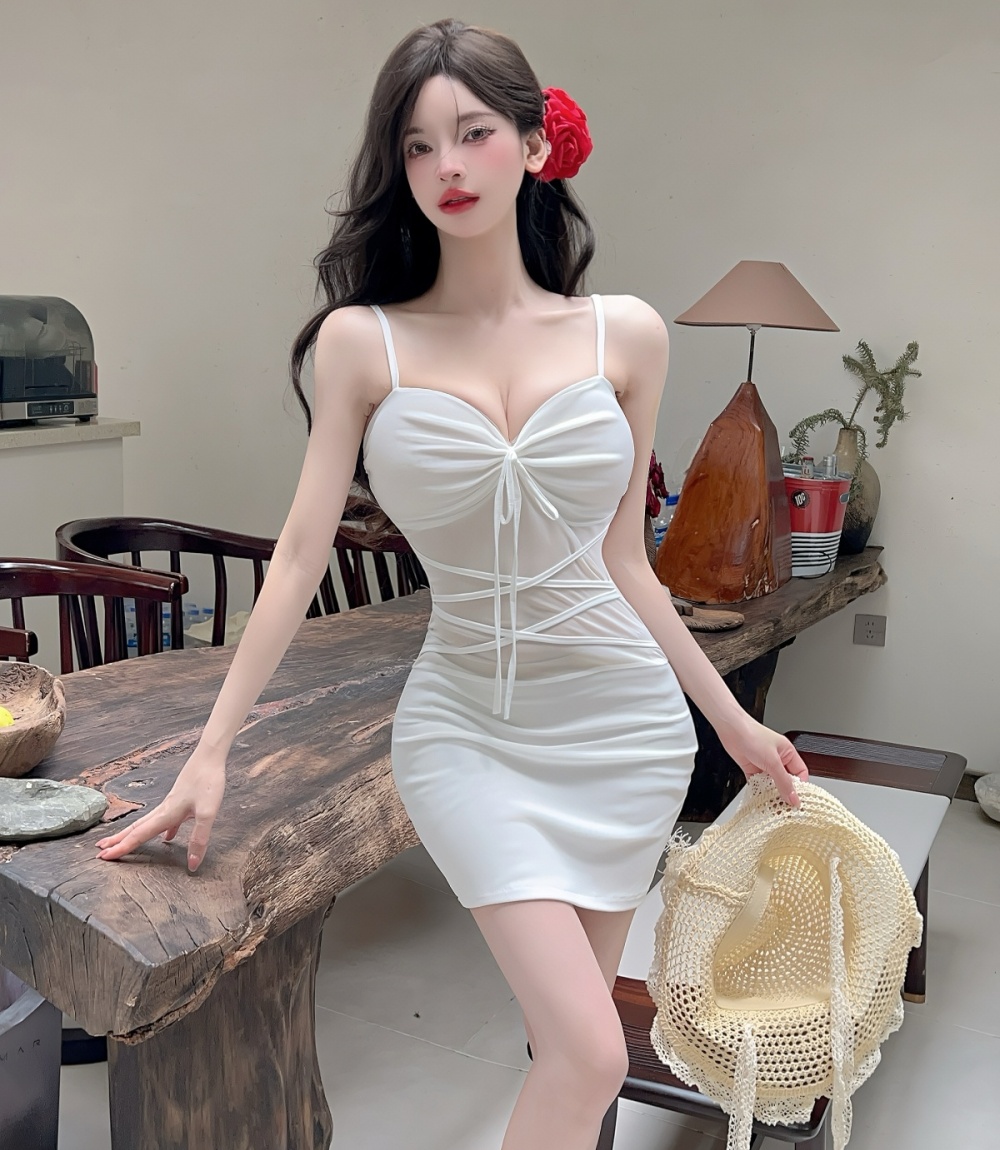 Package hip sexy sling gauze splice tight dress