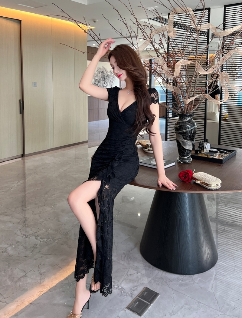 Slim V-neck package hip dress fashion sexy long dress