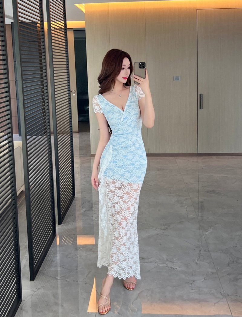 Slim V-neck package hip dress fashion sexy long dress