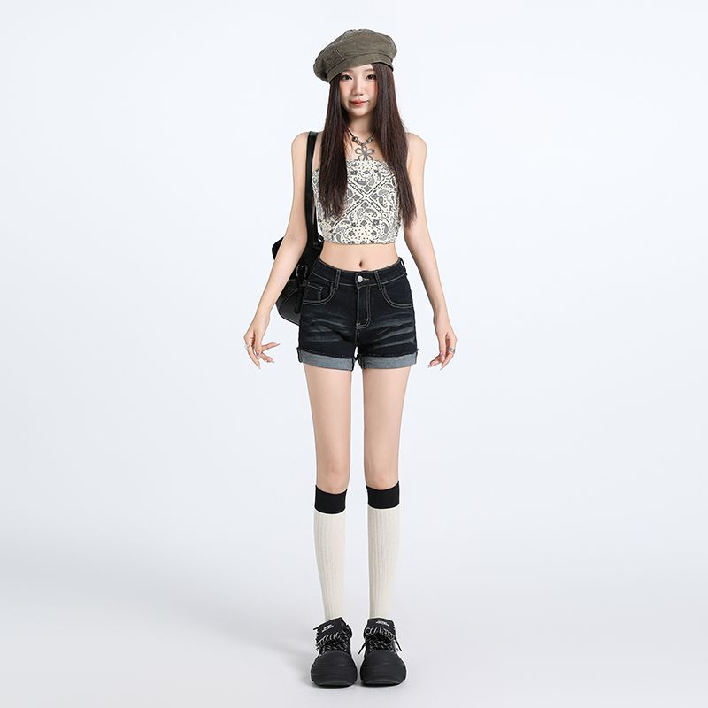 Crimping sexy jeans spicegirl high waist shorts