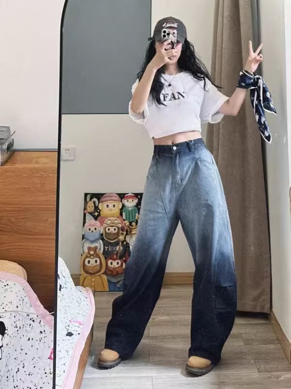 Ink splashes jeans wide leg pants for women