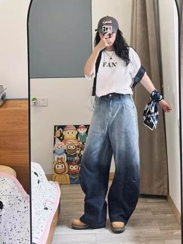 Ink splashes jeans wide leg pants for women
