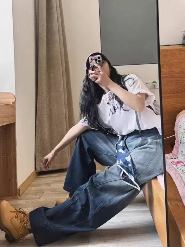 Ink splashes jeans wide leg pants for women