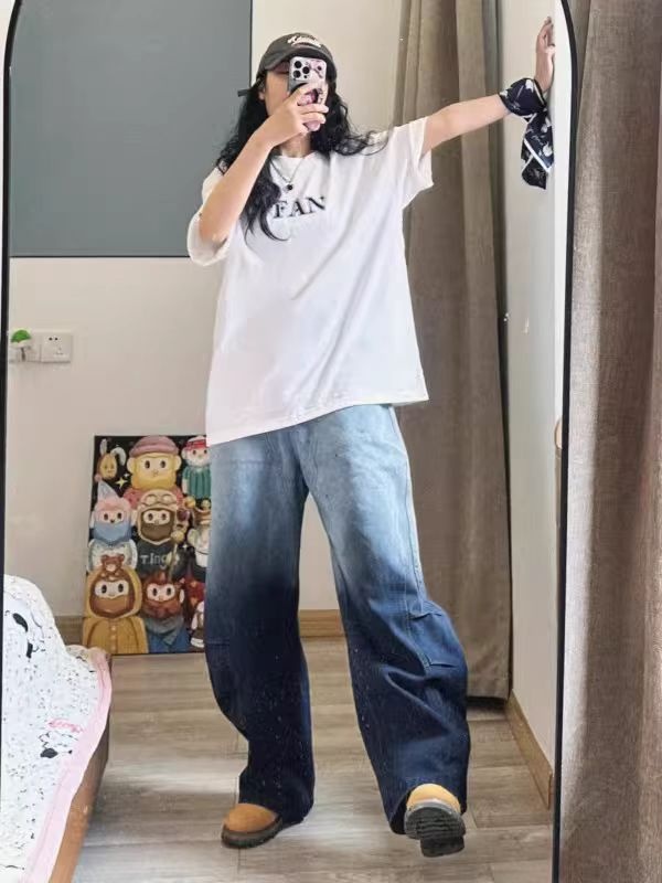 Ink splashes jeans wide leg pants for women