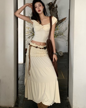 Folds spicegirl skirt wood ear long skirt a set
