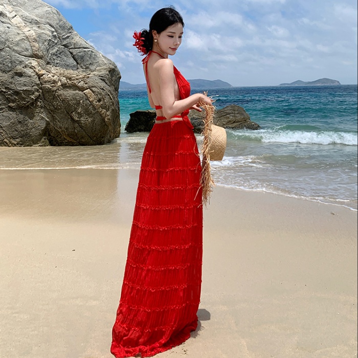 Loose Casual halter summer vacation wear skirt 2pcs set