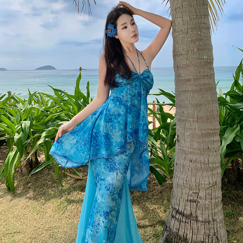 Mermaid halter sling vacation long dress