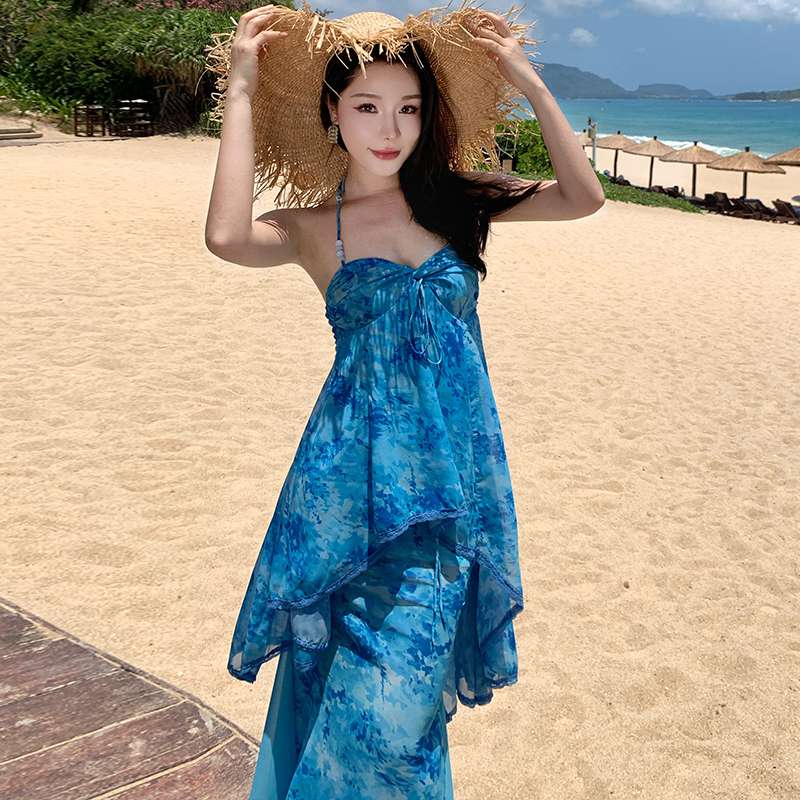 Mermaid halter sling vacation long dress