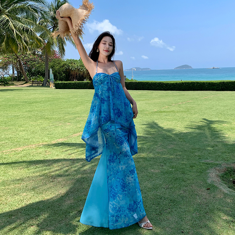 Mermaid halter sling vacation long dress