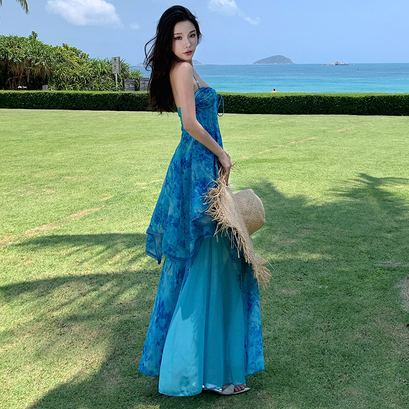 Mermaid halter sling vacation long dress