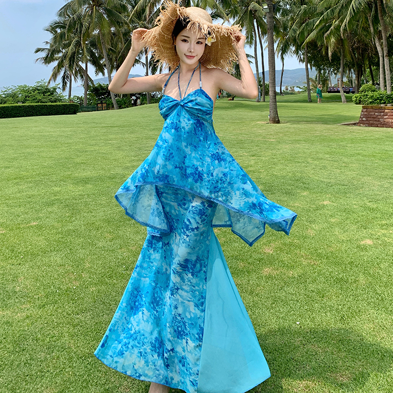 Mermaid halter sling vacation long dress