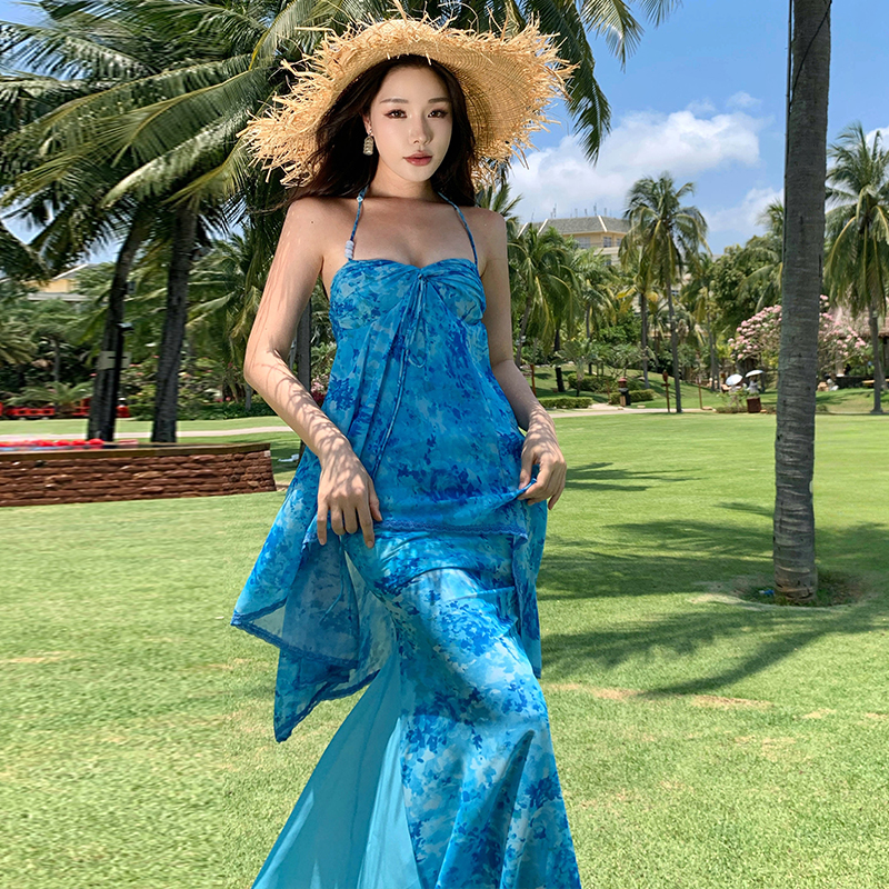 Mermaid halter sling vacation long dress