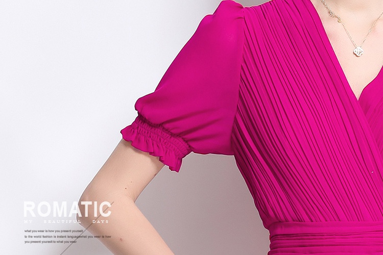 Big skirt summer temperament slim pleated pinched waist dress