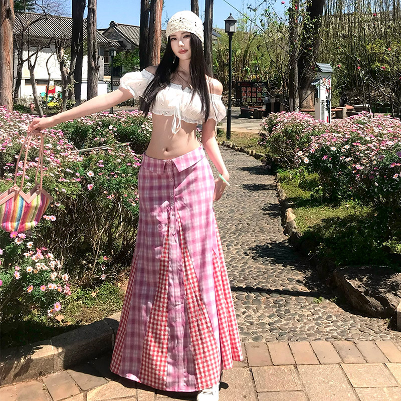 Short embroidery low-waist skirt white spicegirl tops
