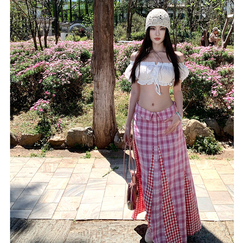 Short embroidery low-waist skirt white spicegirl tops