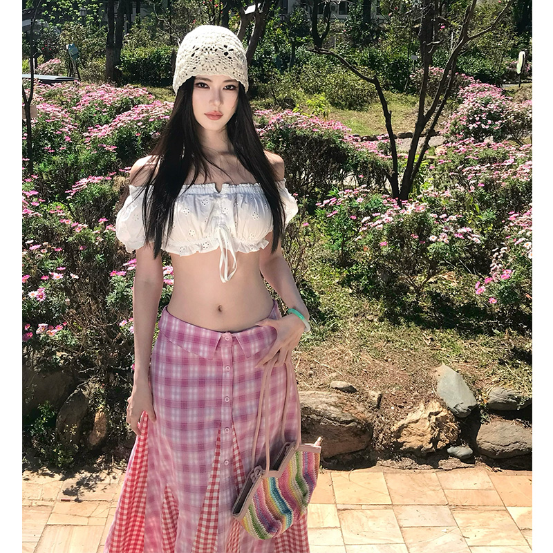 Short embroidery low-waist skirt white spicegirl tops