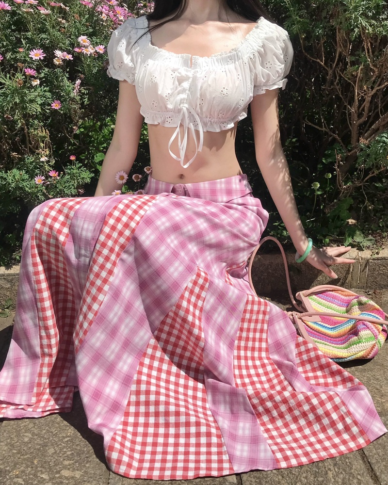 Short embroidery low-waist skirt white spicegirl tops