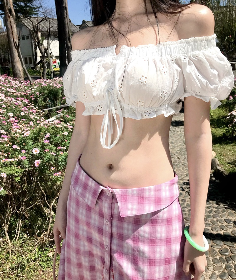 Short embroidery low-waist skirt white spicegirl tops