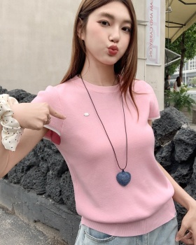 Round neck knitted tops short sleeve T-shirt