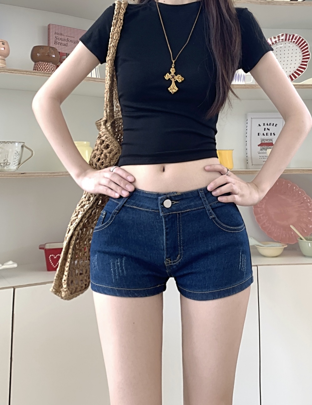 Low-waist package hip short jeans sexy elasticity shorts