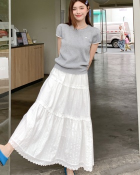 Short sleeve knitted tops round neck T-shirt a set