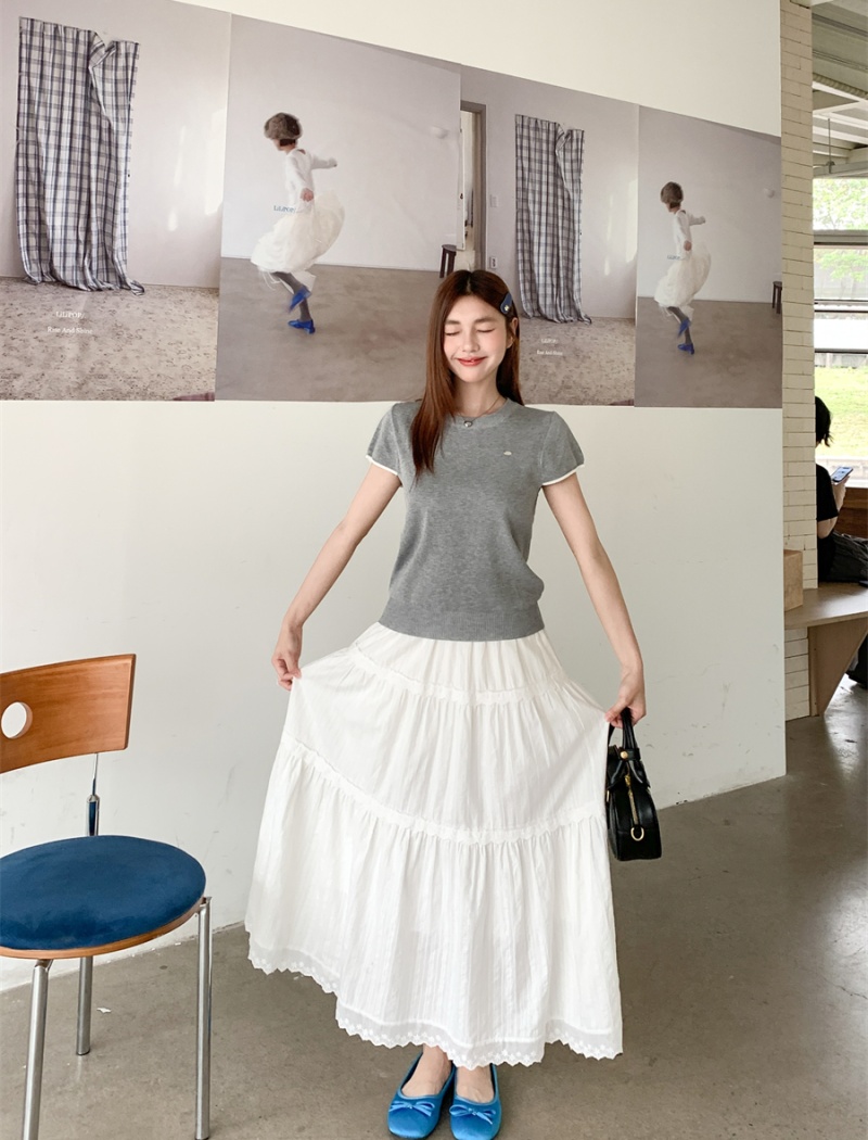 Short sleeve knitted tops round neck T-shirt a set