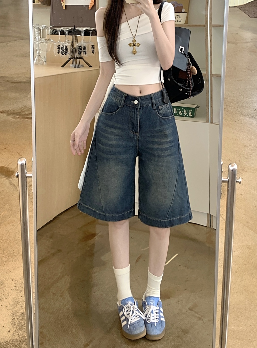 Loose five tenths five pants washed short jeans for women