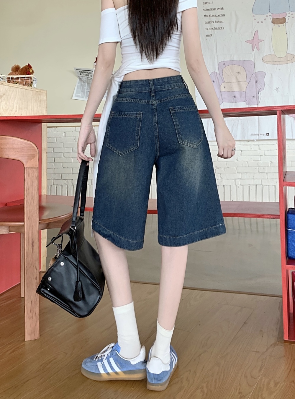 Loose five tenths five pants washed short jeans for women