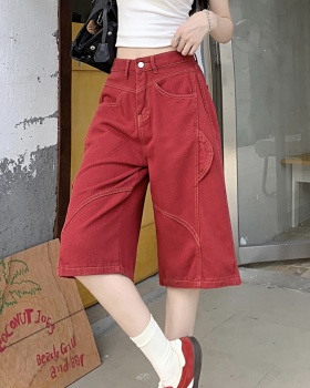 Casual red five pants American style wide leg pants