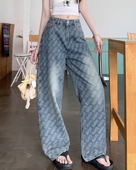 Straight slim jeans loose high waist pants for women