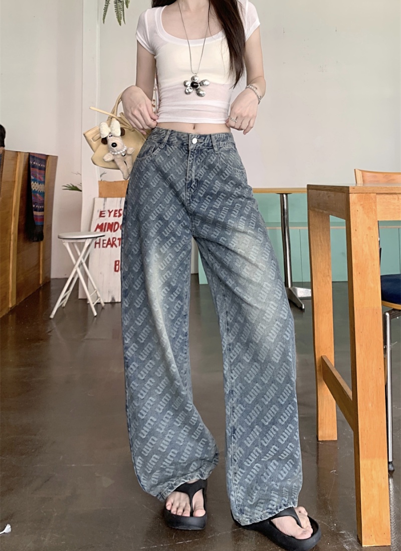 Straight slim jeans loose high waist pants for women