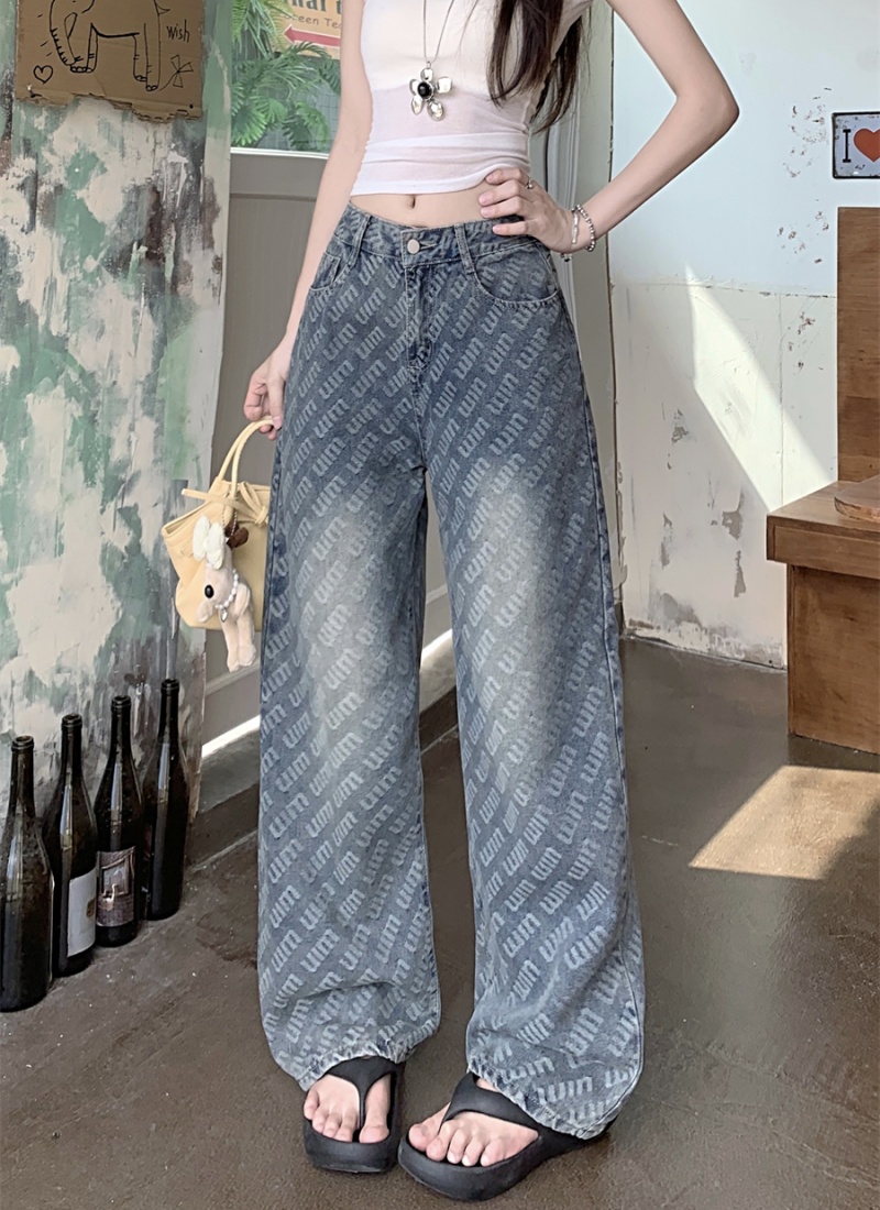 Straight slim jeans loose high waist pants for women