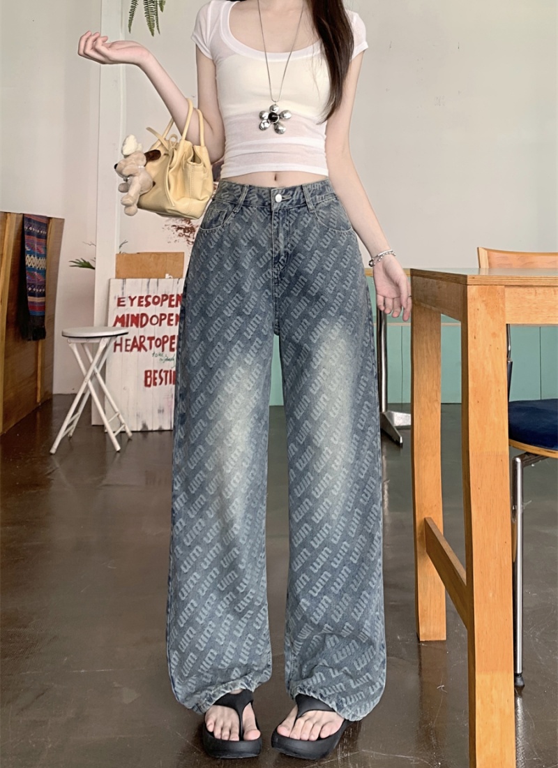 Straight slim jeans loose high waist pants for women