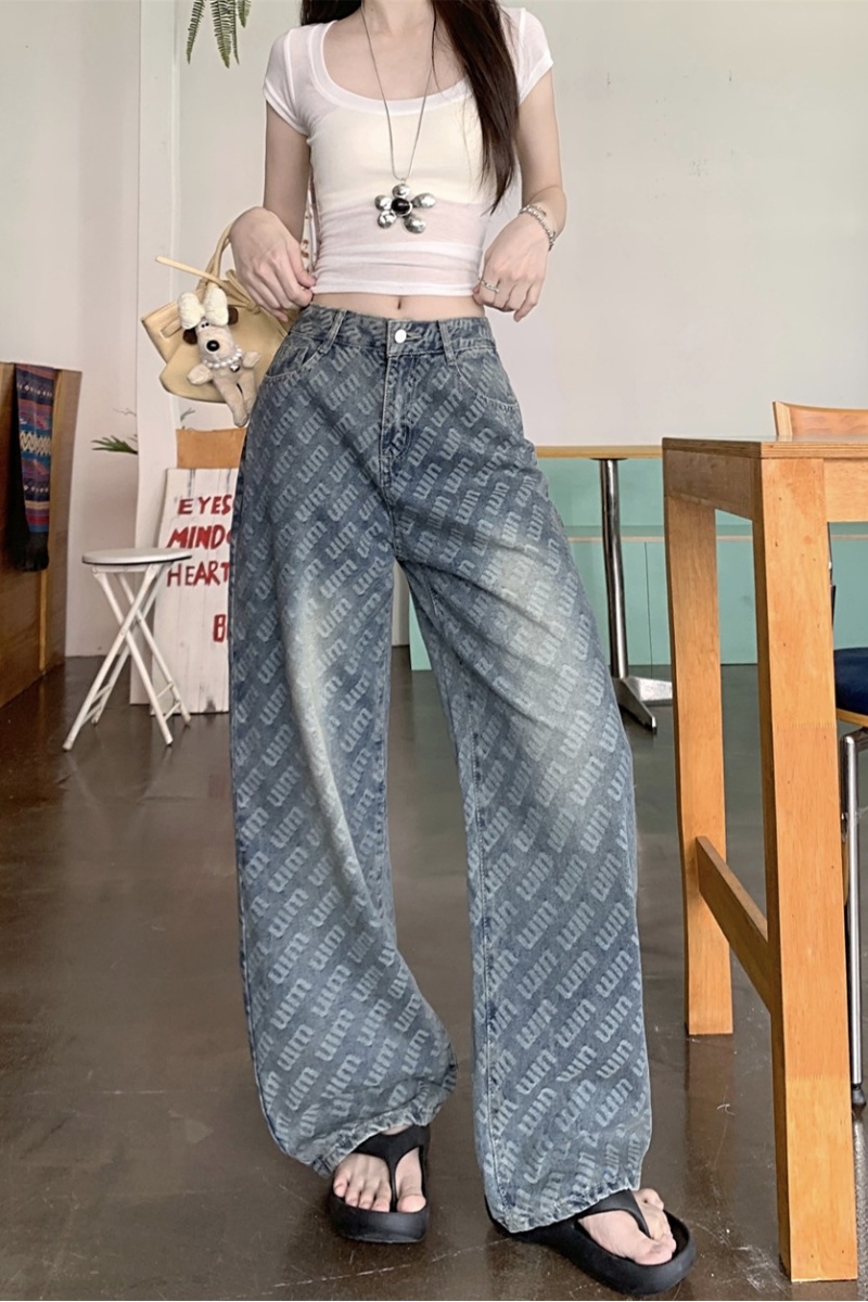 Straight slim jeans loose high waist pants for women