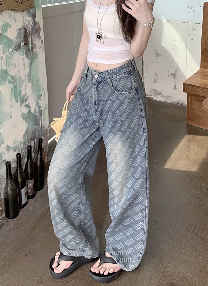 Straight slim jeans loose high waist pants for women