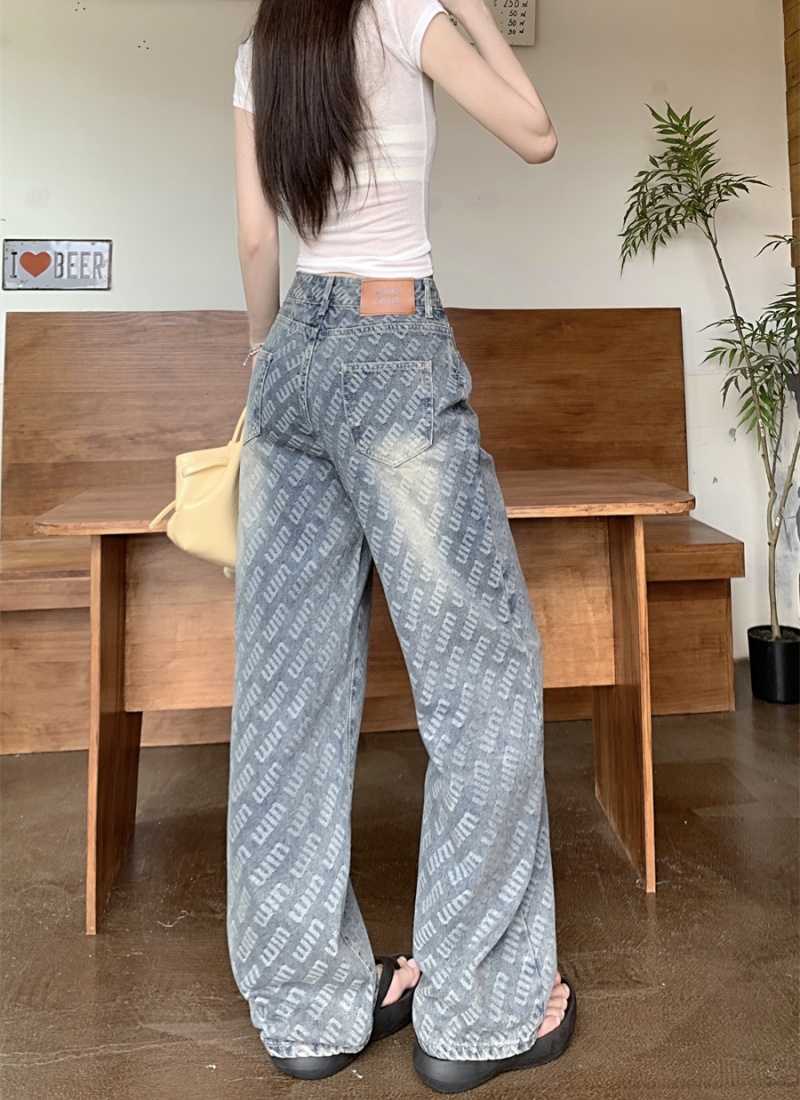 Straight slim jeans loose high waist pants for women
