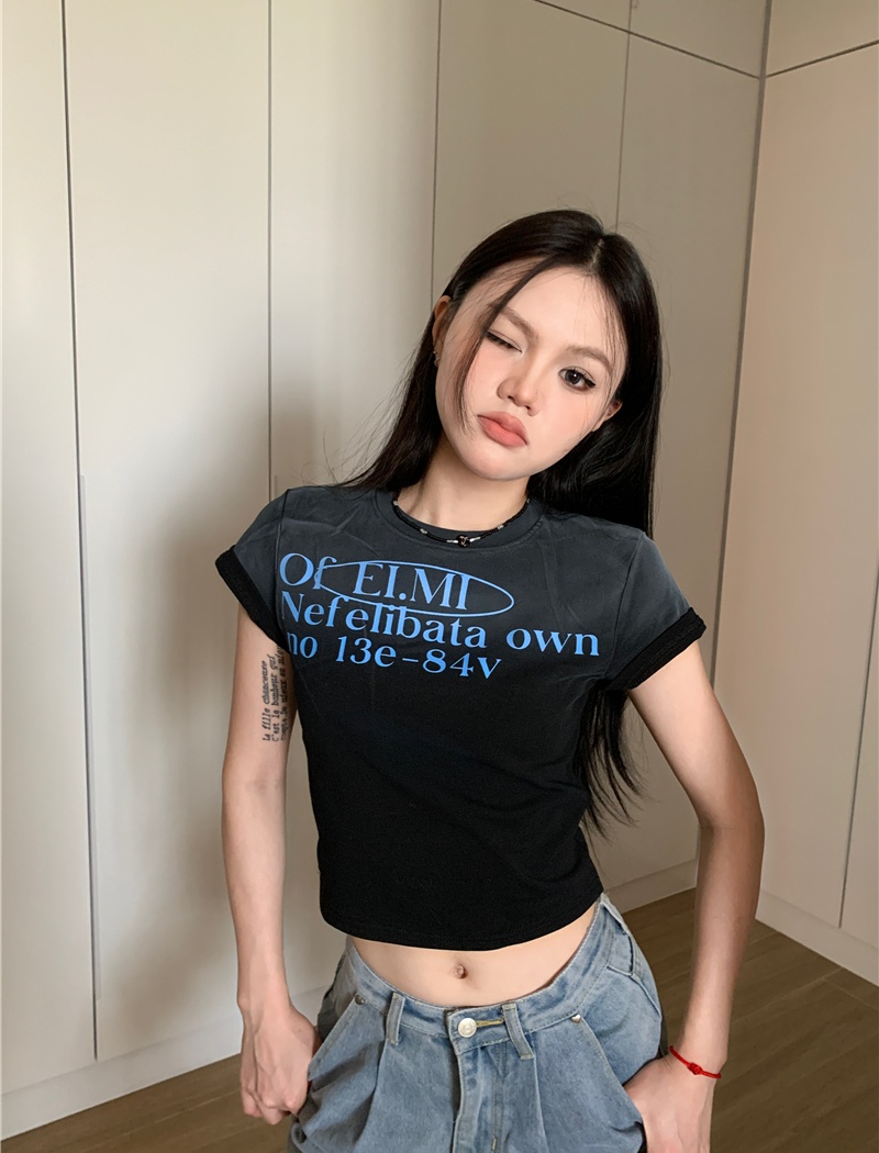 Summer printing gradient retro short sleeve T-shirt