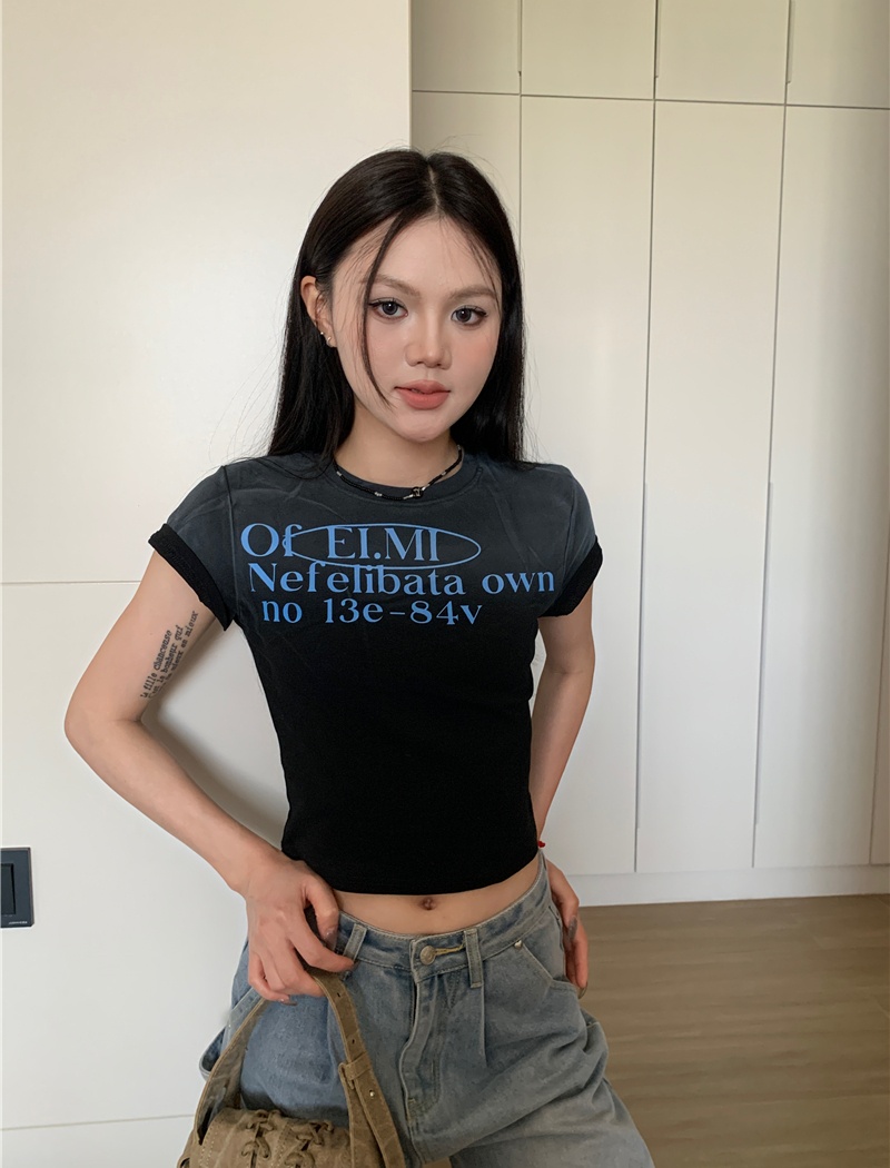 Summer printing gradient retro short sleeve T-shirt