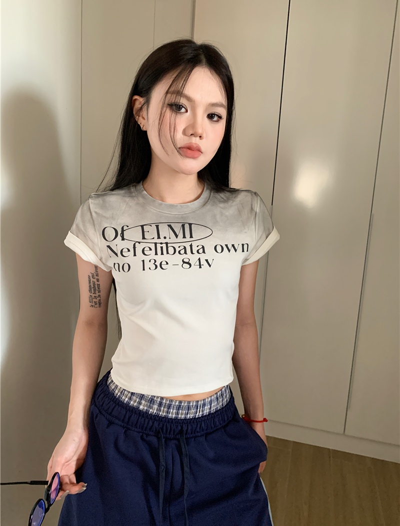 Summer printing gradient retro short sleeve T-shirt