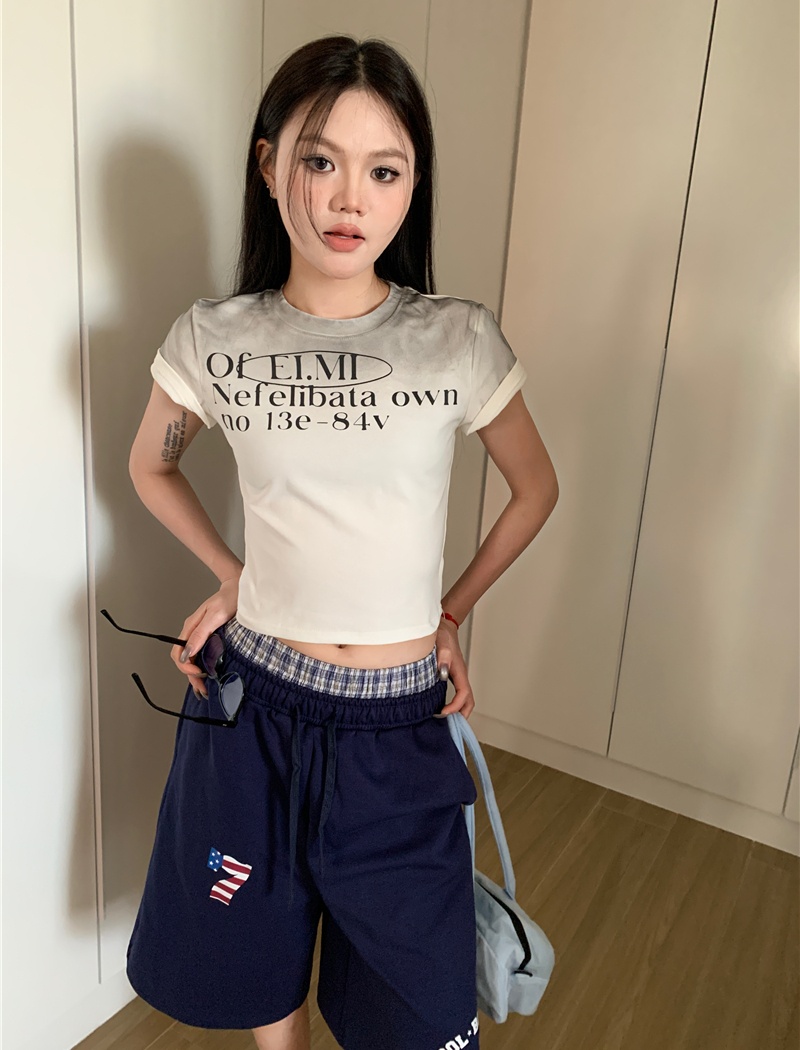 Summer printing gradient retro short sleeve T-shirt
