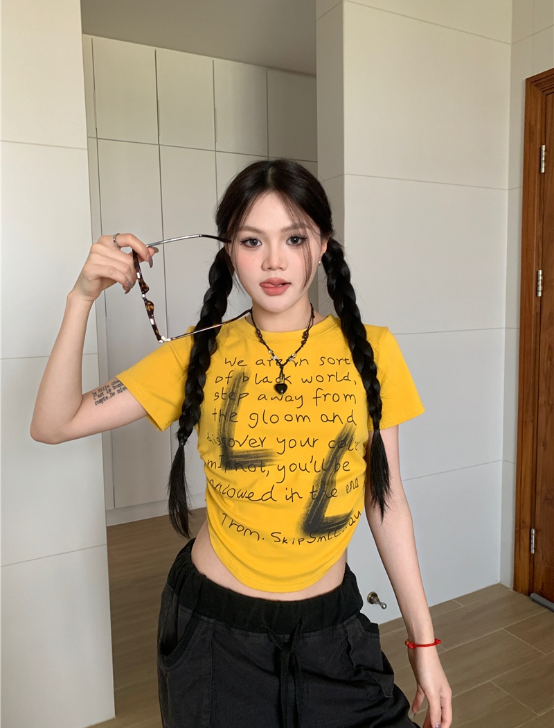 Summer fold tops letters T-shirt for women